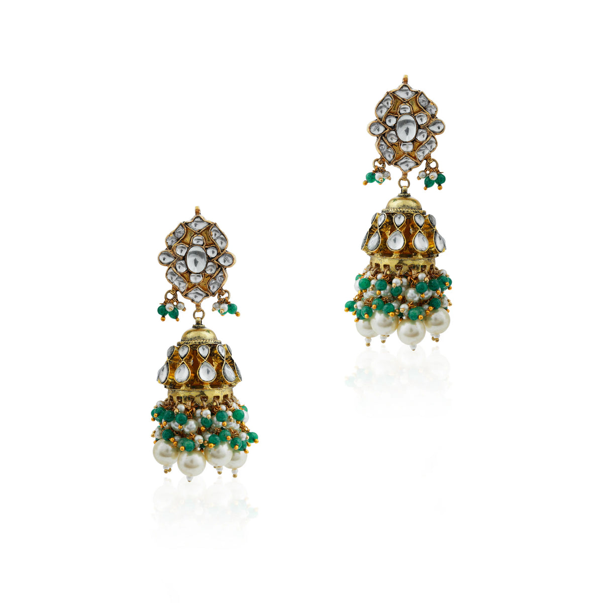 Gold finish elegant jadau green choker with jhumkas