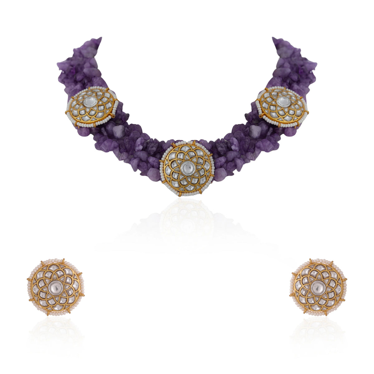 Amethyst beads purple jadtar stone choker set/Handmade necklace