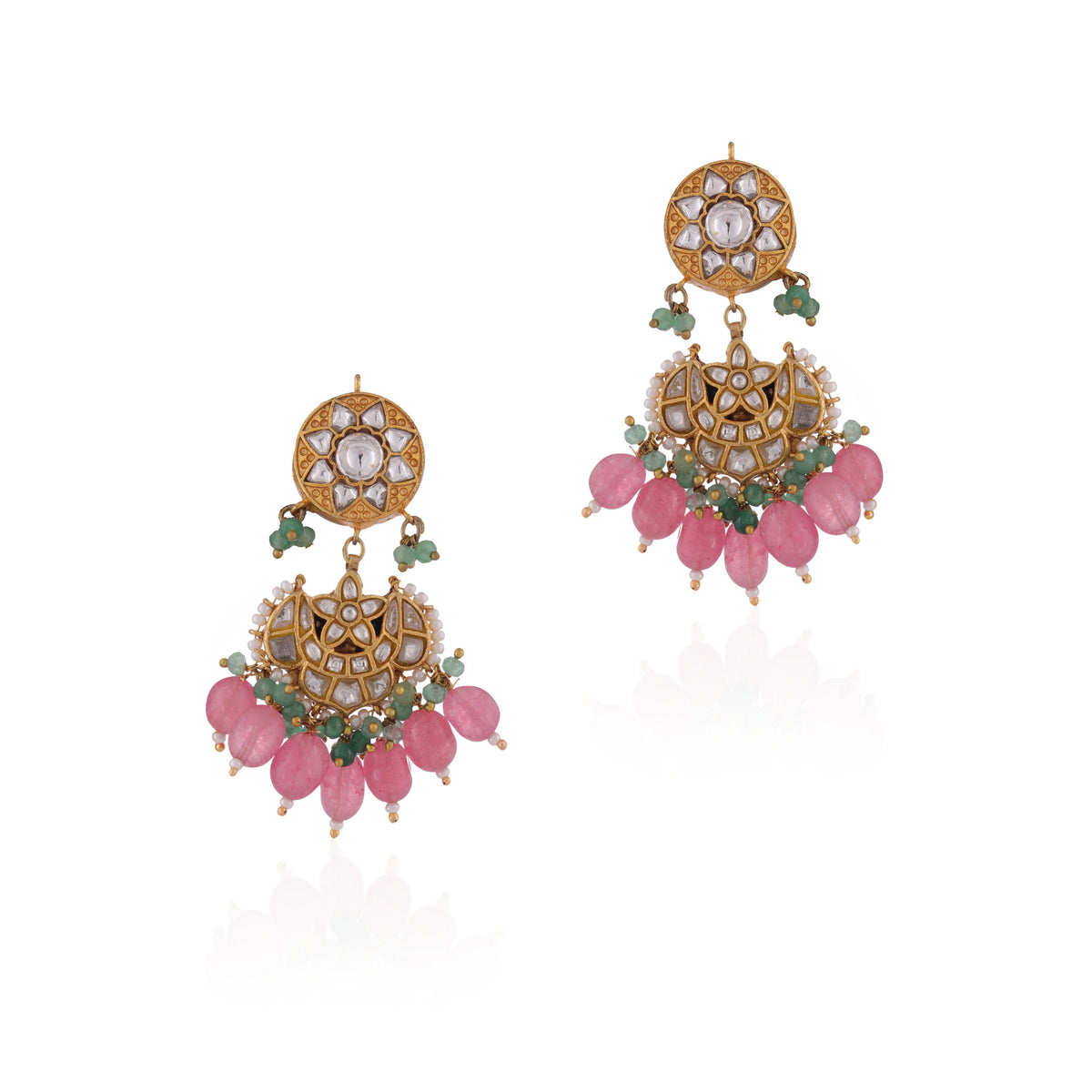 Mint green jadtar double beaded rajwadi necklace set/pastel pink beaded necklace
