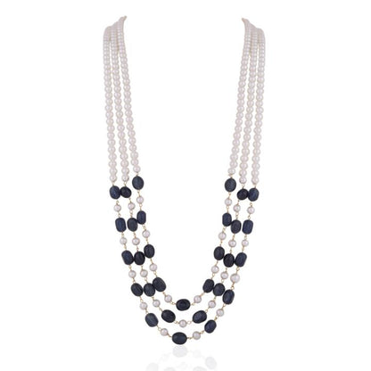 Blue and white 3 layered sapphire gemstone Beaded Maala for Men