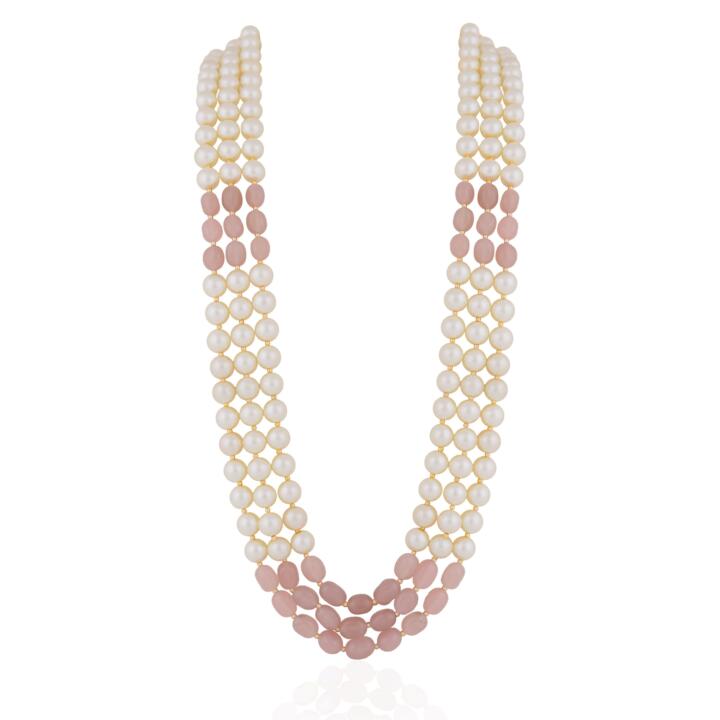 Gold plated pink beaded pearl  maala