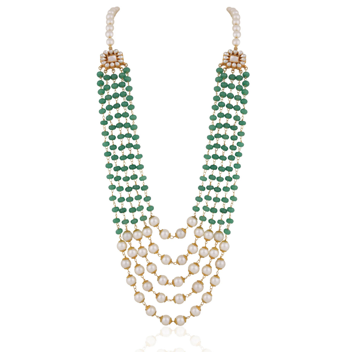 22kt gold plated golden white sea green pearl maala