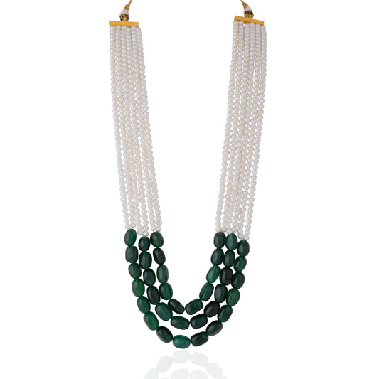Emerald Green Beaded Necklace with pearl Maala Necklace