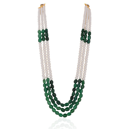 Emerald Green Beaded Maala three layered pearl Necklace