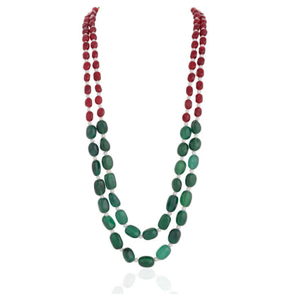 Ruby tumble beads with green emerald beads  Maala for men