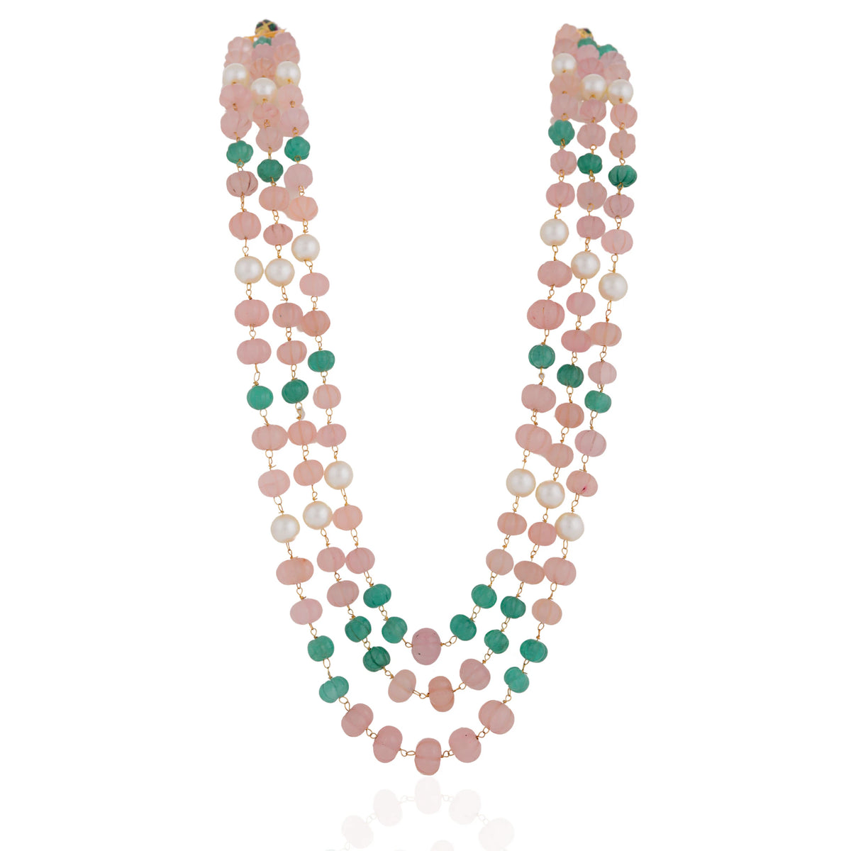 Beautiful Vintage Rose quartz & Jade Beaded Necklace Maala for Women
