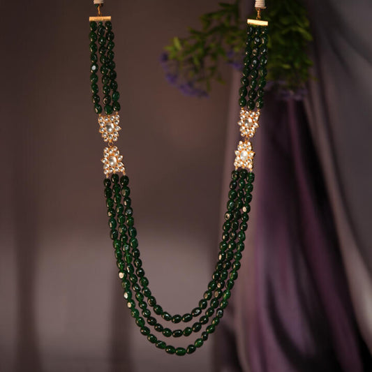 luxury wedding groom necklace with premium quality emerald beads and jadau stones in exquisite handcrafted design