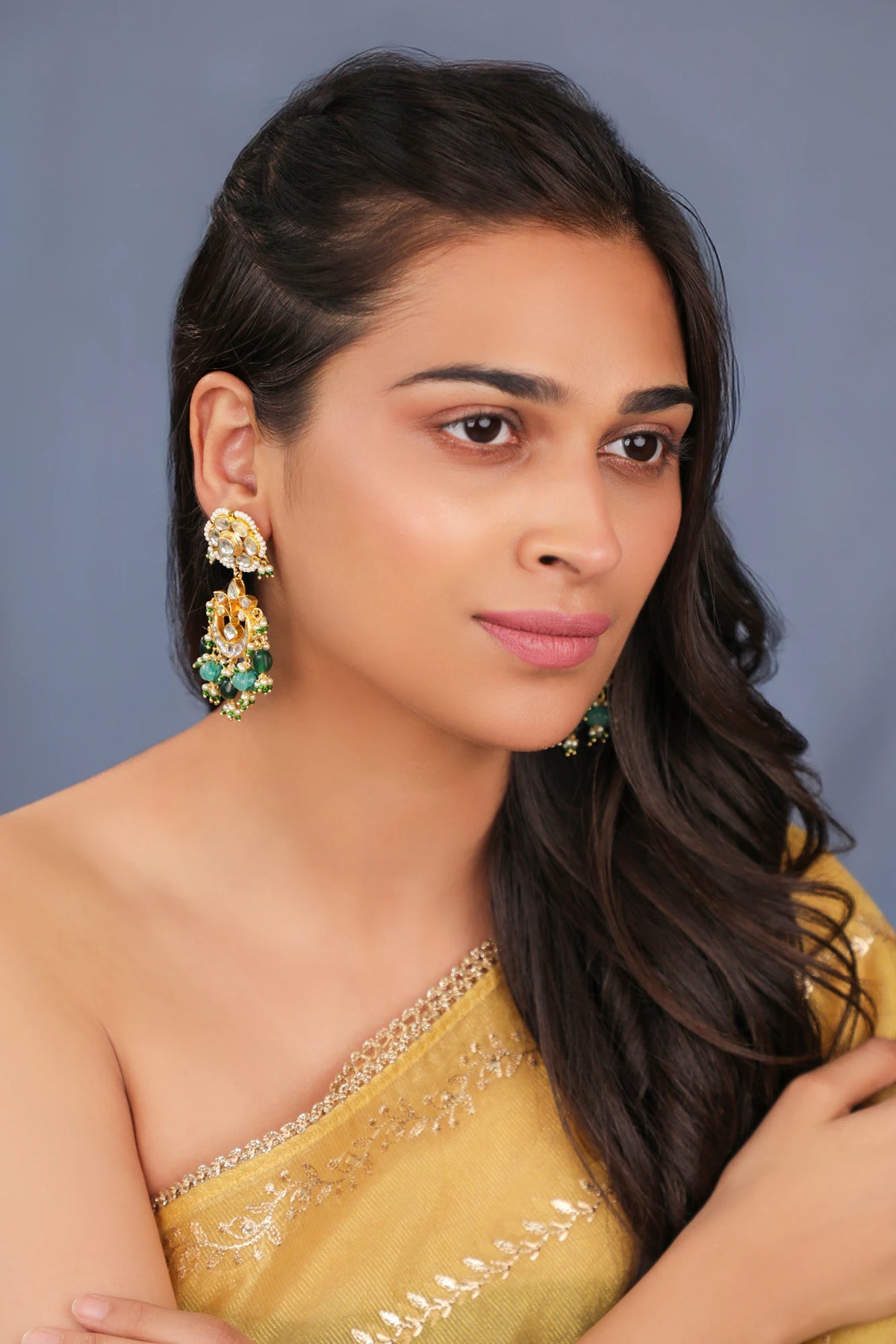 festive wear choker set with shades of emerald drops
