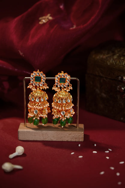 White jadtar stone Bridal necklace set with emerald drops