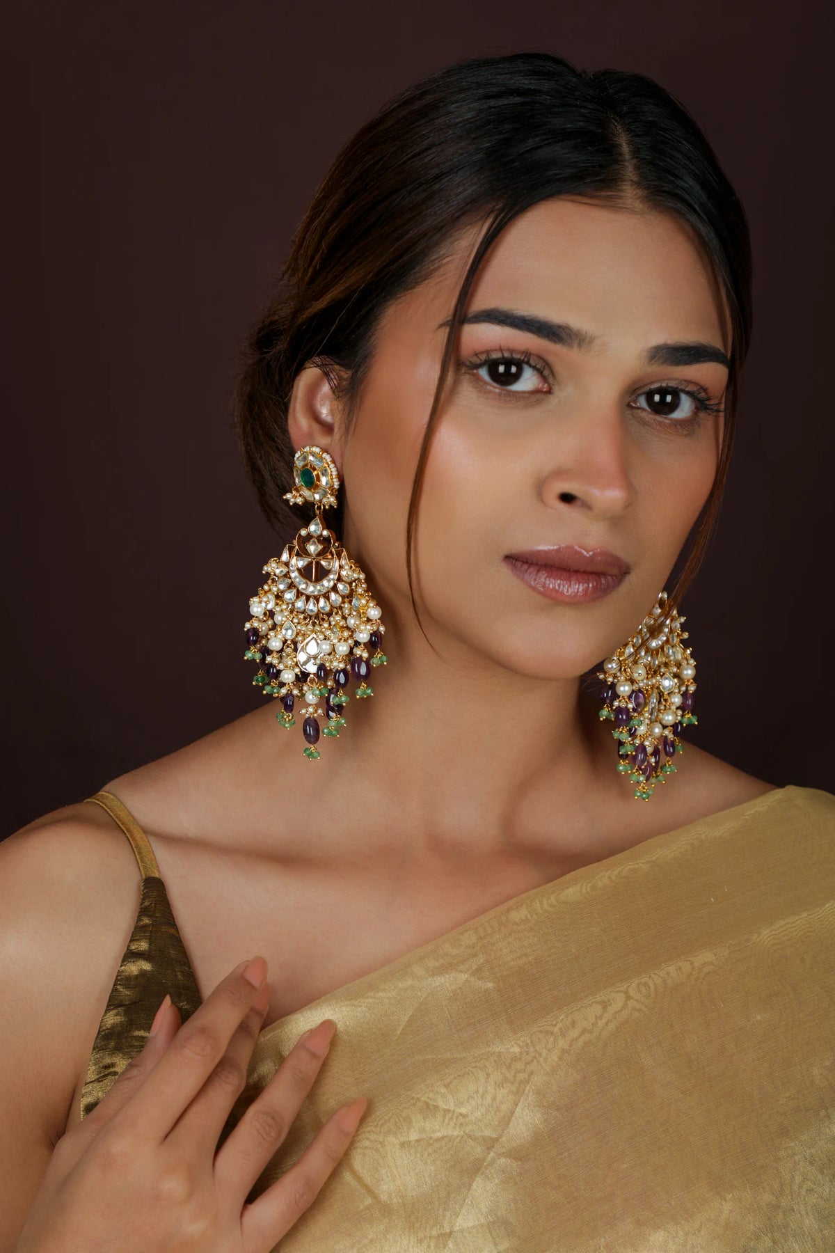 Purple & green jadau bridal necklace set/wedding wear