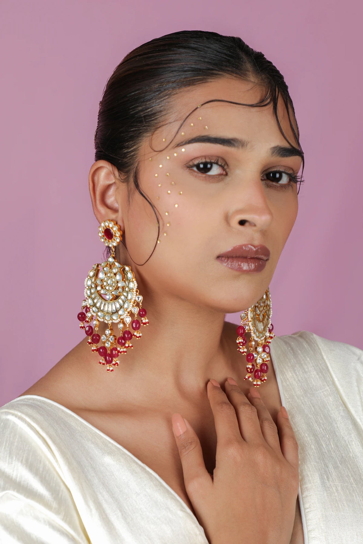 Gold plated pink beaded necklace set