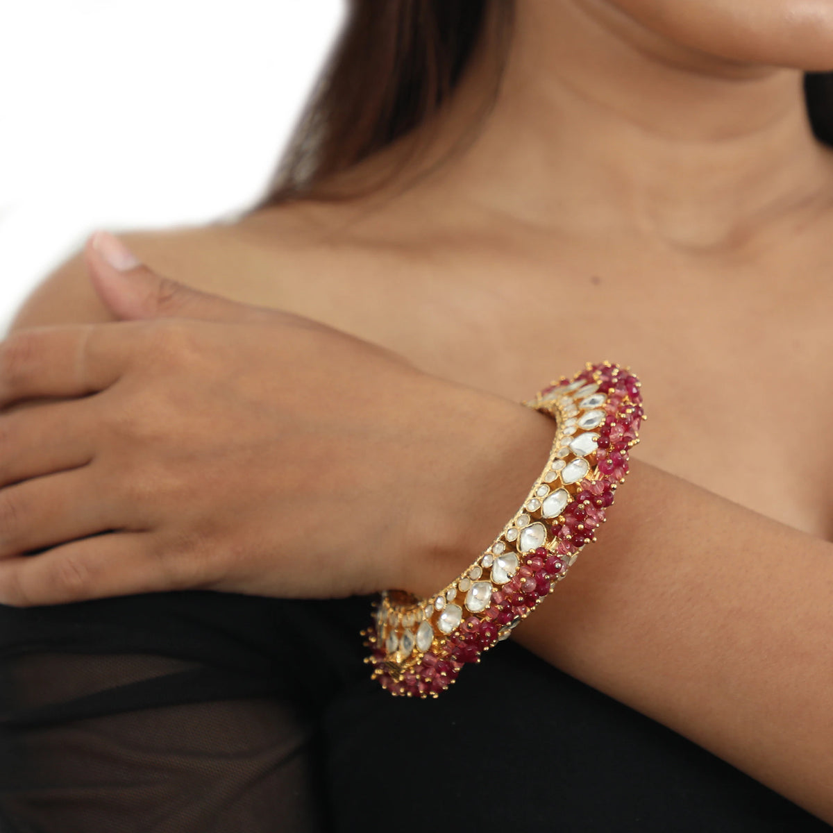 Pacheli Bangles In Rajasthani Style Beaded With Pastel Pink Beads(Single)