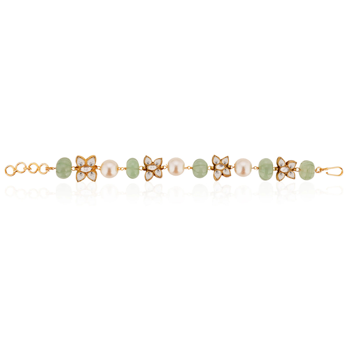 White Butterfly Stone With Sea Green Bead And Pearl Bracelet