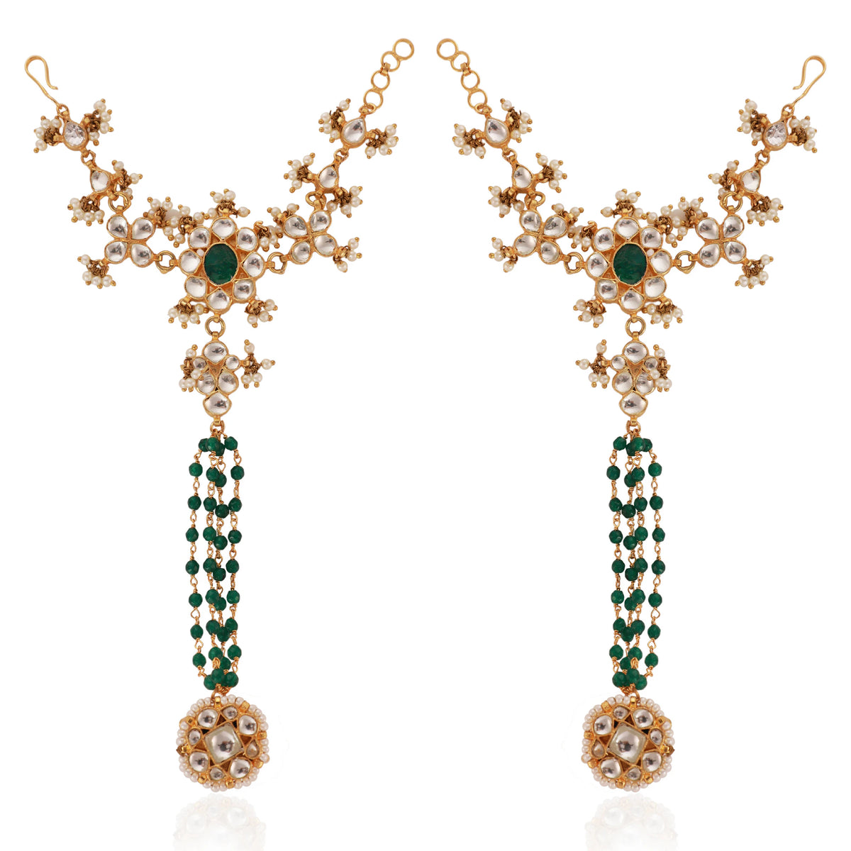 Indian Wedding Wear Green & White Hathphool With White Hangings(Pair)