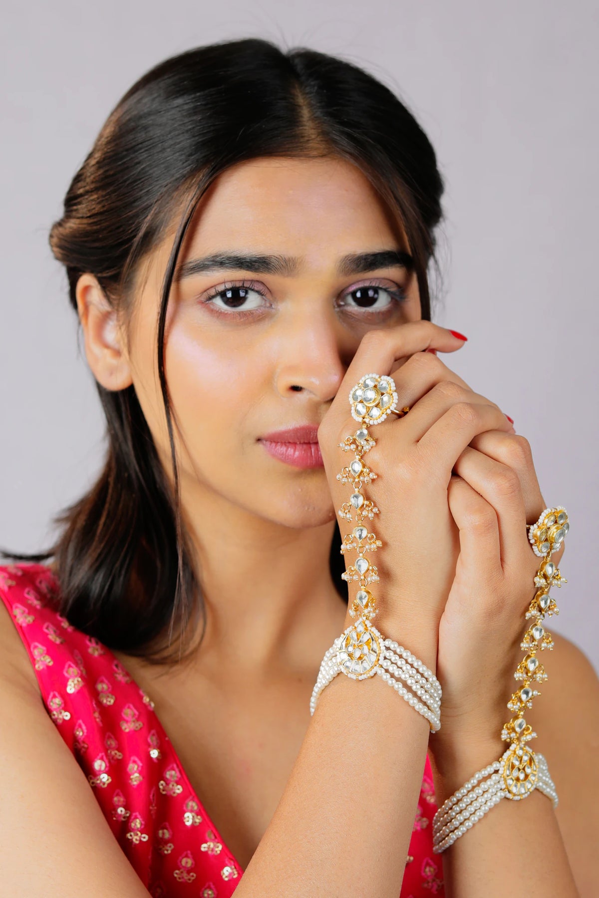 festive wear cum Bridal wear White floral hathphool/Hand harness (pair)