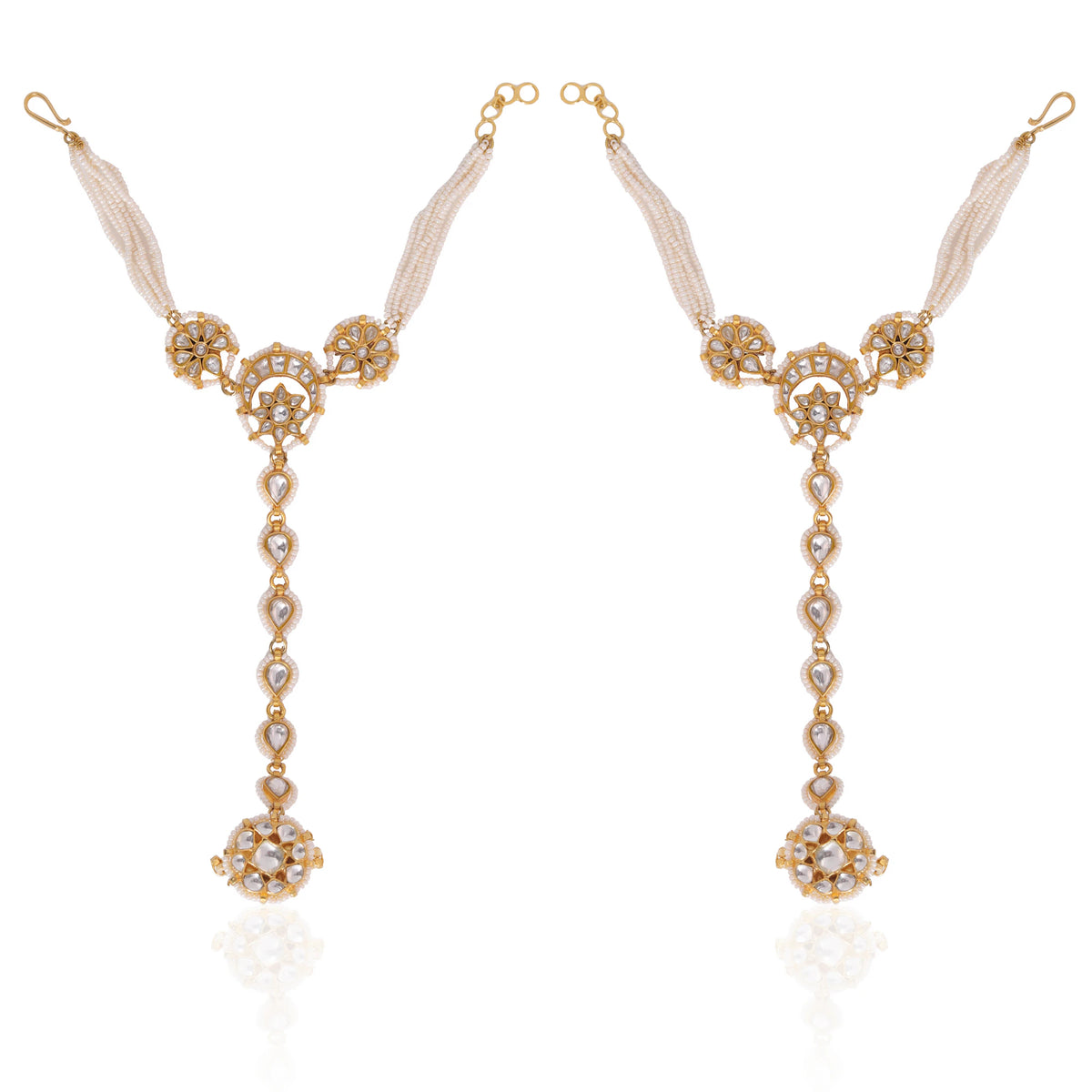 Gold plated white Embellished Hathphool(pair)