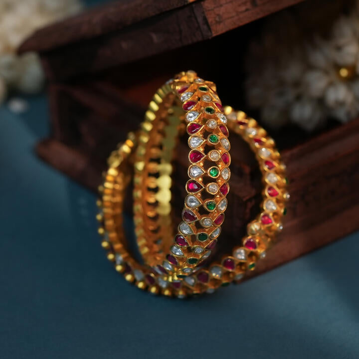 Designer multicolour jadau pink bangle for women(single pc)