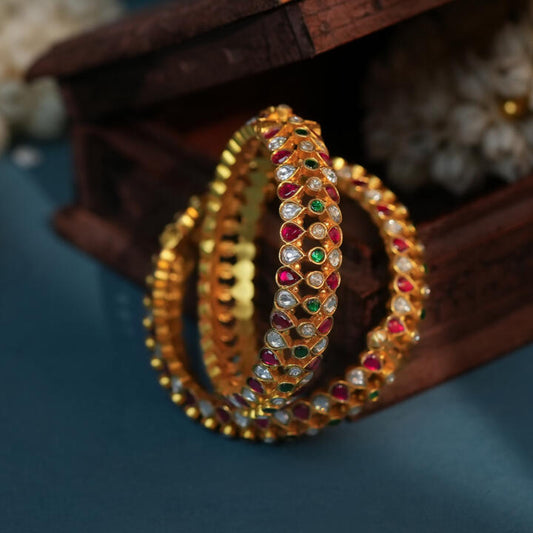 Designer multicolour jadau pink bangle for women(single pc)