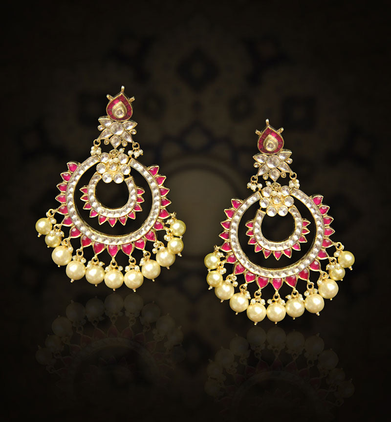Pink stone studded chaand baalis