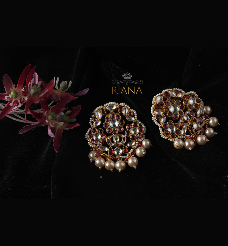 Pink and White Jadtar studded Earrings