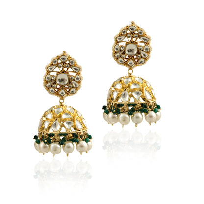 Green Hangings With White Pearl Jhumki