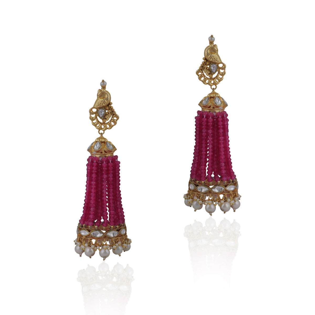 Pink Peacock Shape Flower Jhumki