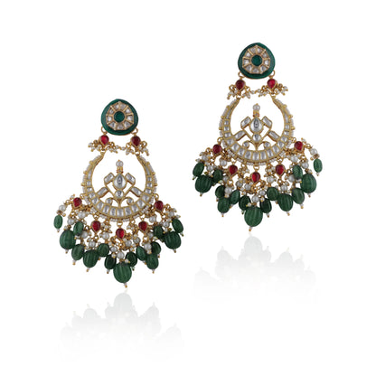 Green And Pink Shape White Jadtar Chandbaali