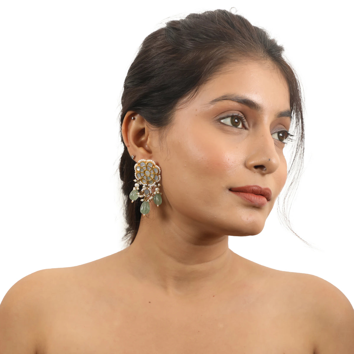 Seep Stone Studs With Sea Green Drop