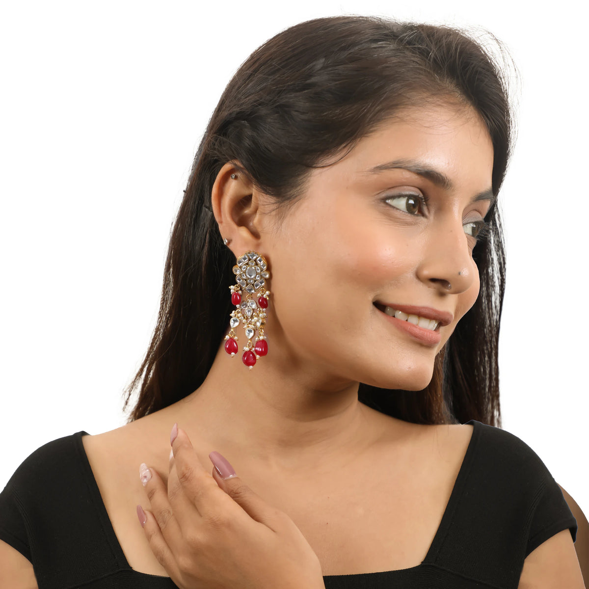 Pink Beads Jadtar Floral Earrings