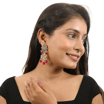 Pink Beads Jadtar Floral Earrings