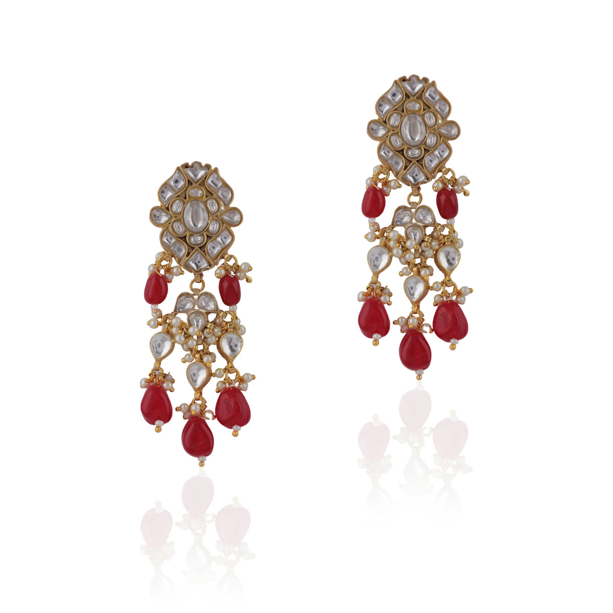 Pink Beads Jadtar Floral Earrings