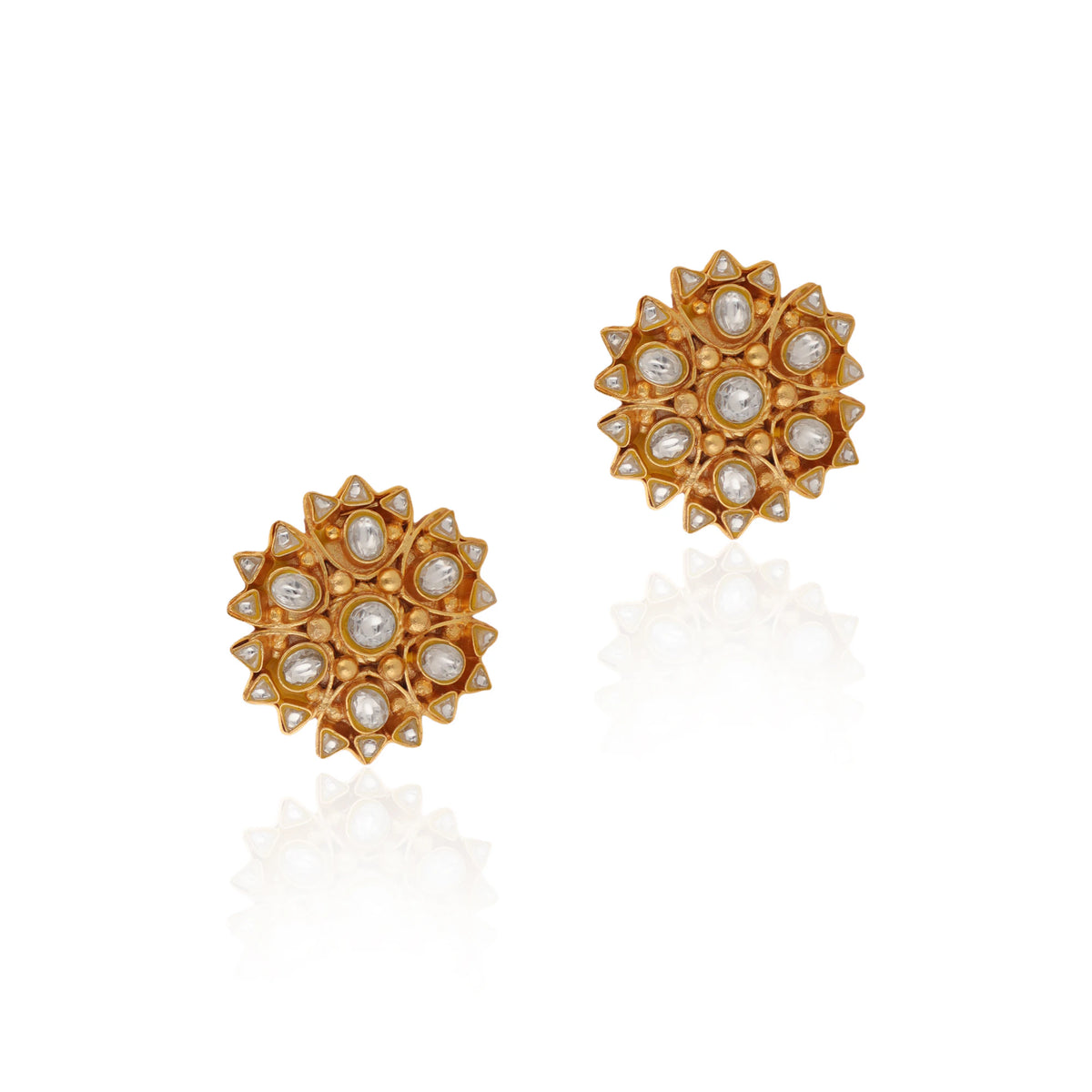Floral Jadtar Stone Stud Earrings