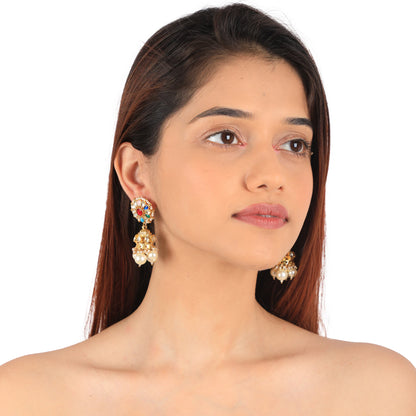Navratna Stone Jhumkas Gold Plated Wedding Wear