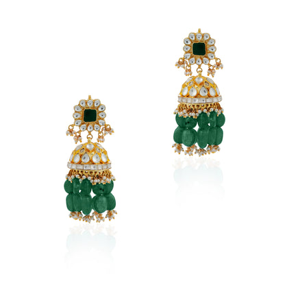 Festive wear Emerald green beads floral jhumkas