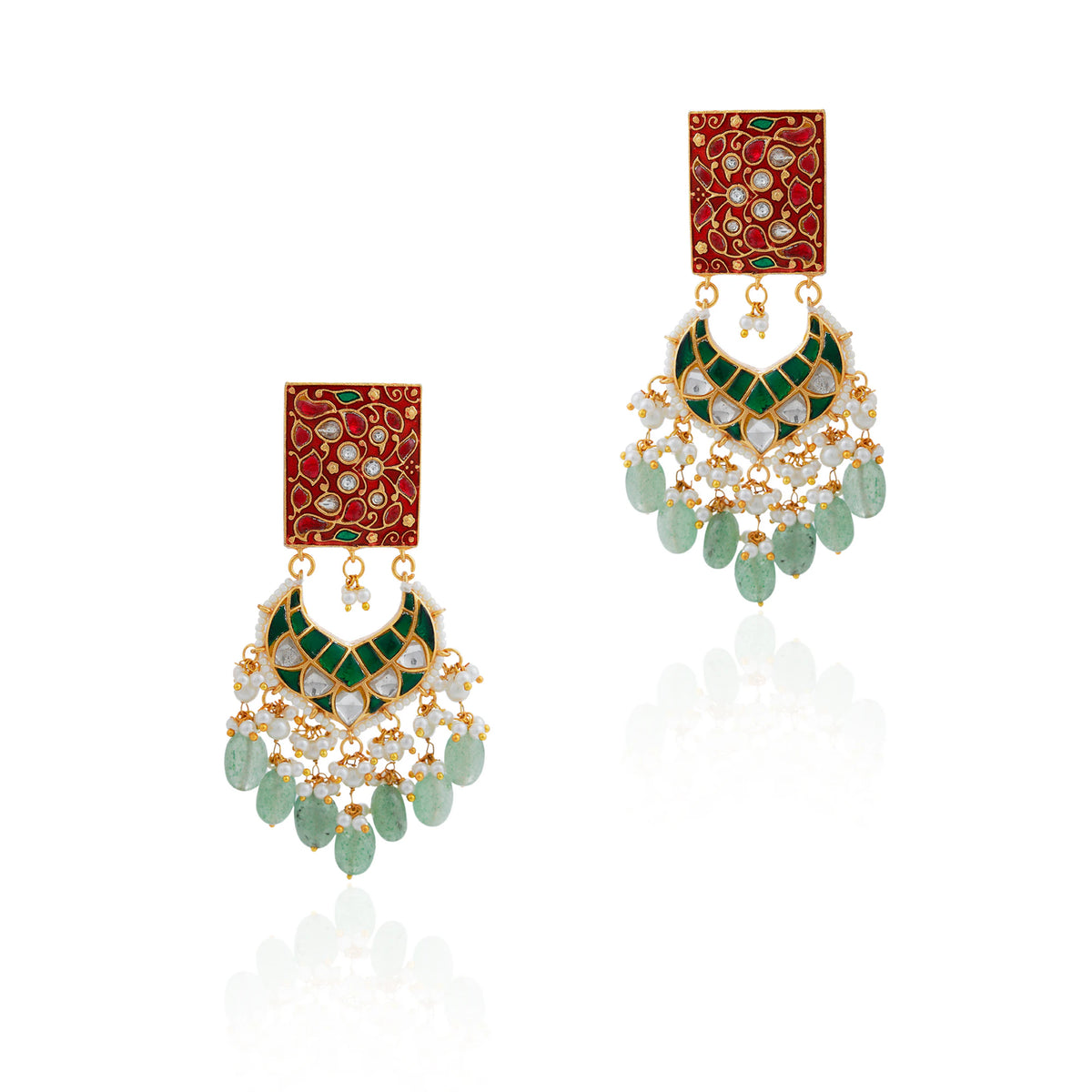 Red green statement earrings/meenakari gold plated earrings