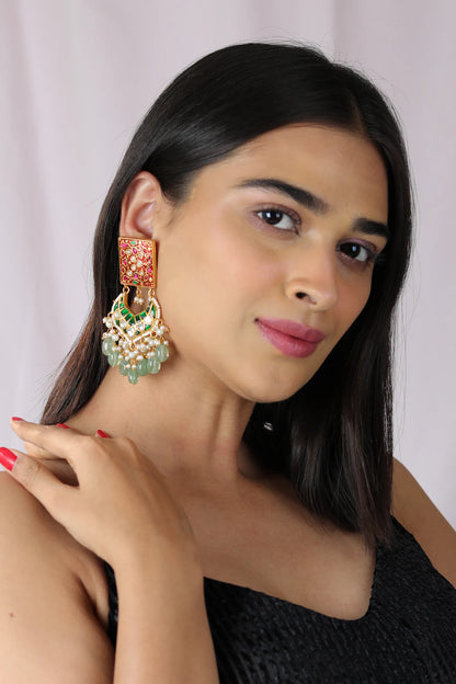 Red green statement earrings/meenakari gold plated earrings
