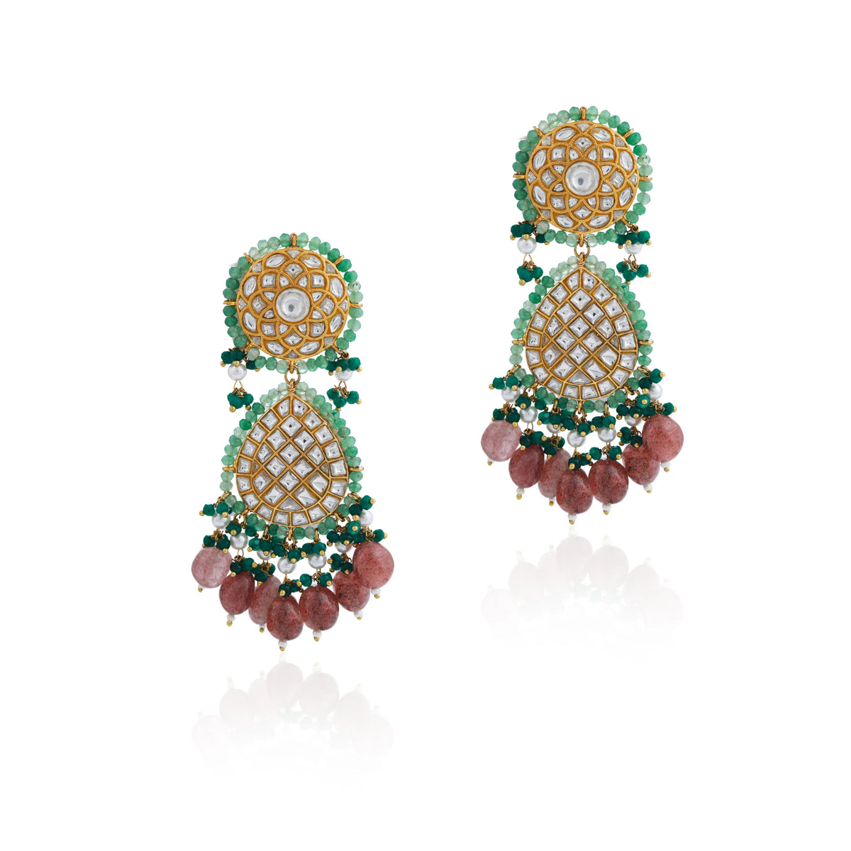 Pastel sea green beads indian jadau earrings