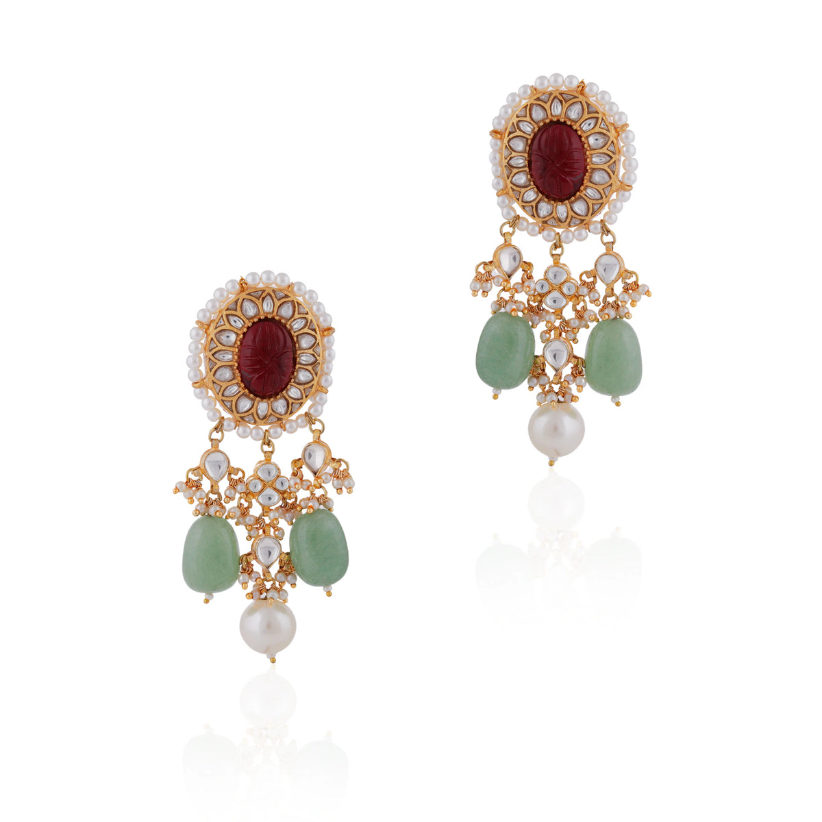 Red stone with sea green drop earrings