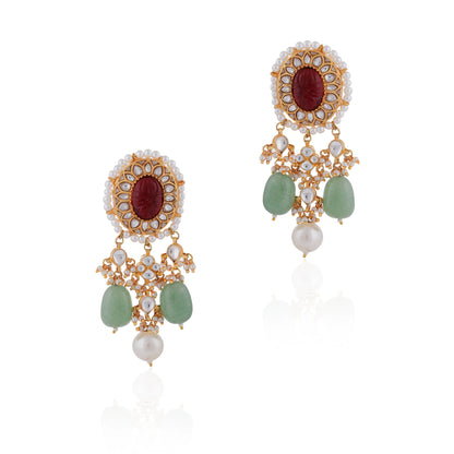 Red stone with sea green drop earrings