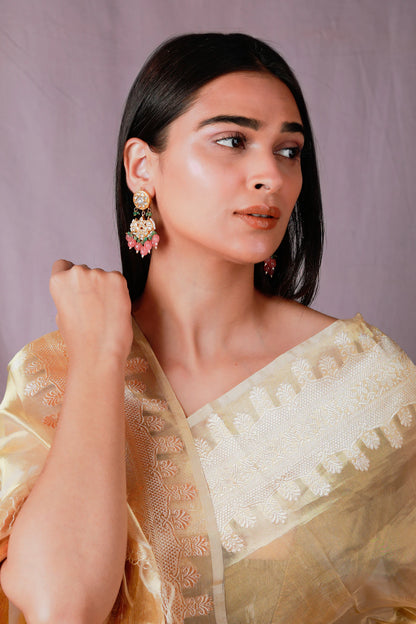 Light pink beads white jadtar small earrings