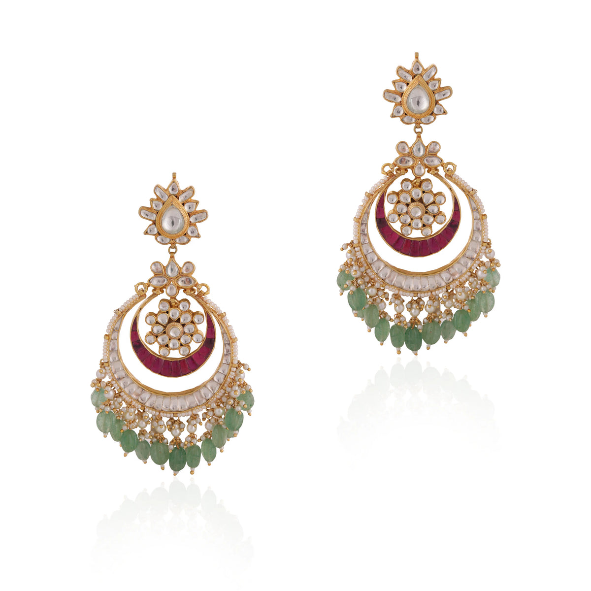 Gold plated ruby emerald pearl earrings /festive occasions