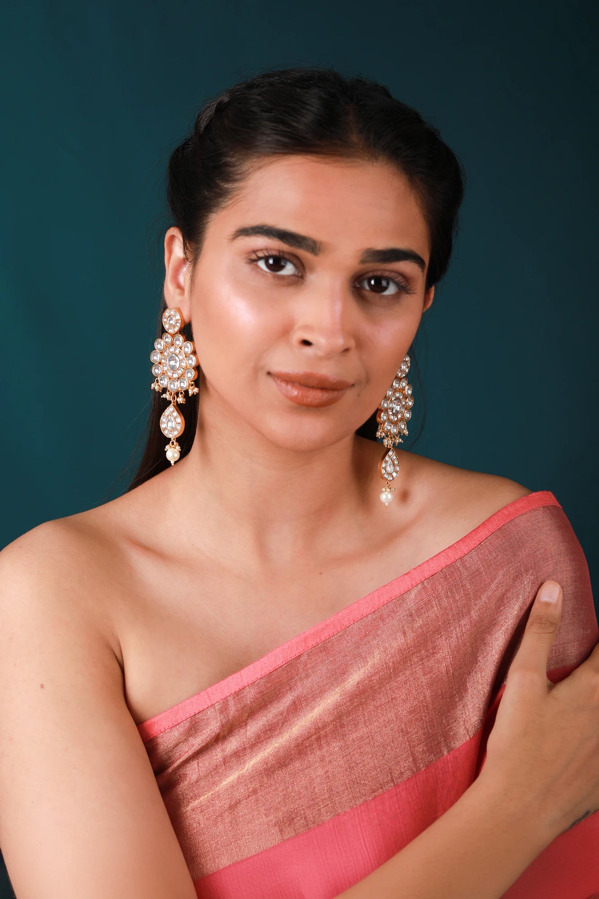 White pearls long earrings