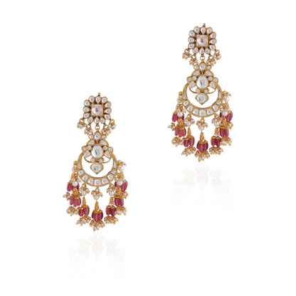 Light pink beaded long earrings
