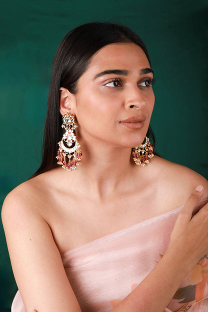 Light pink beaded long earrings