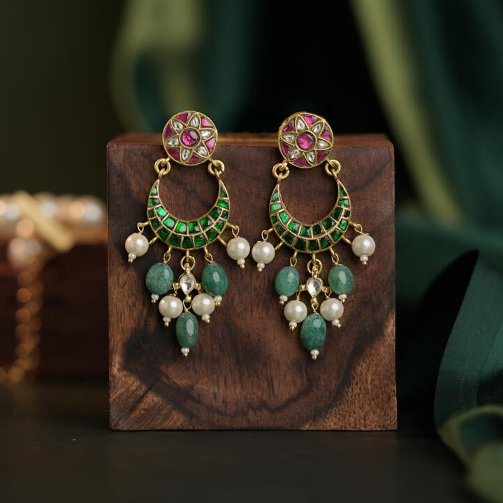 pink and green choker set with pearl