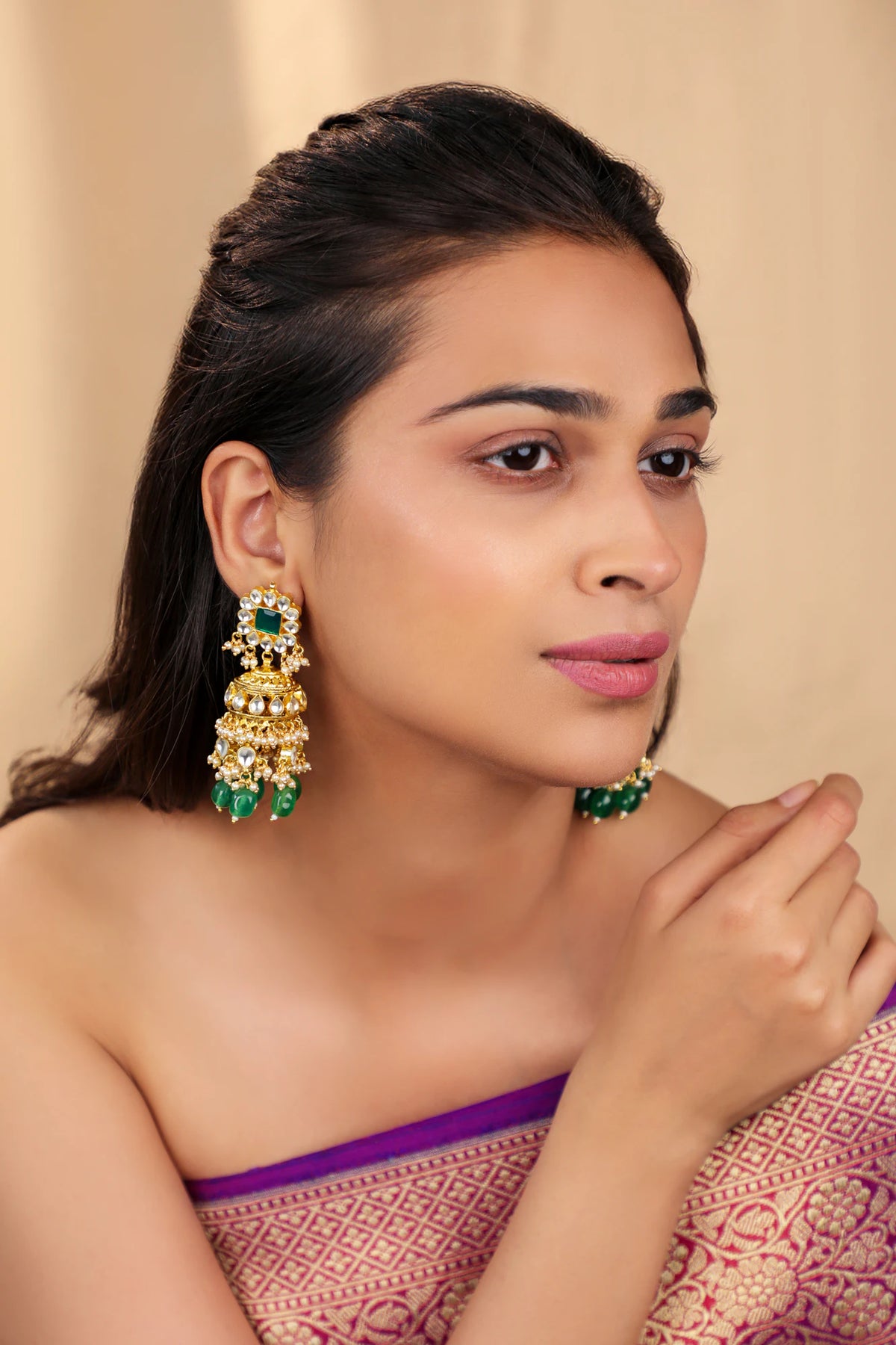 Emerald green traditional Jhumki earings