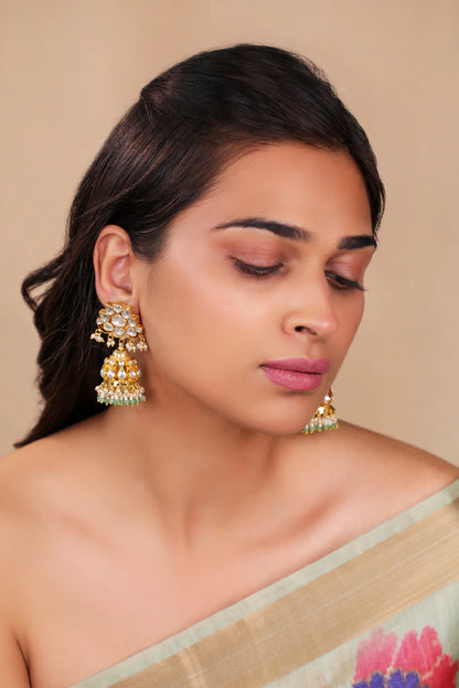Jadau jhumki earings with floral studs
