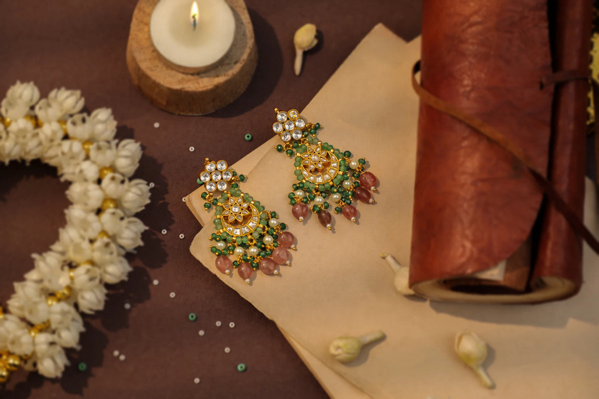 Small chandbali earings with pastel shades and pearls