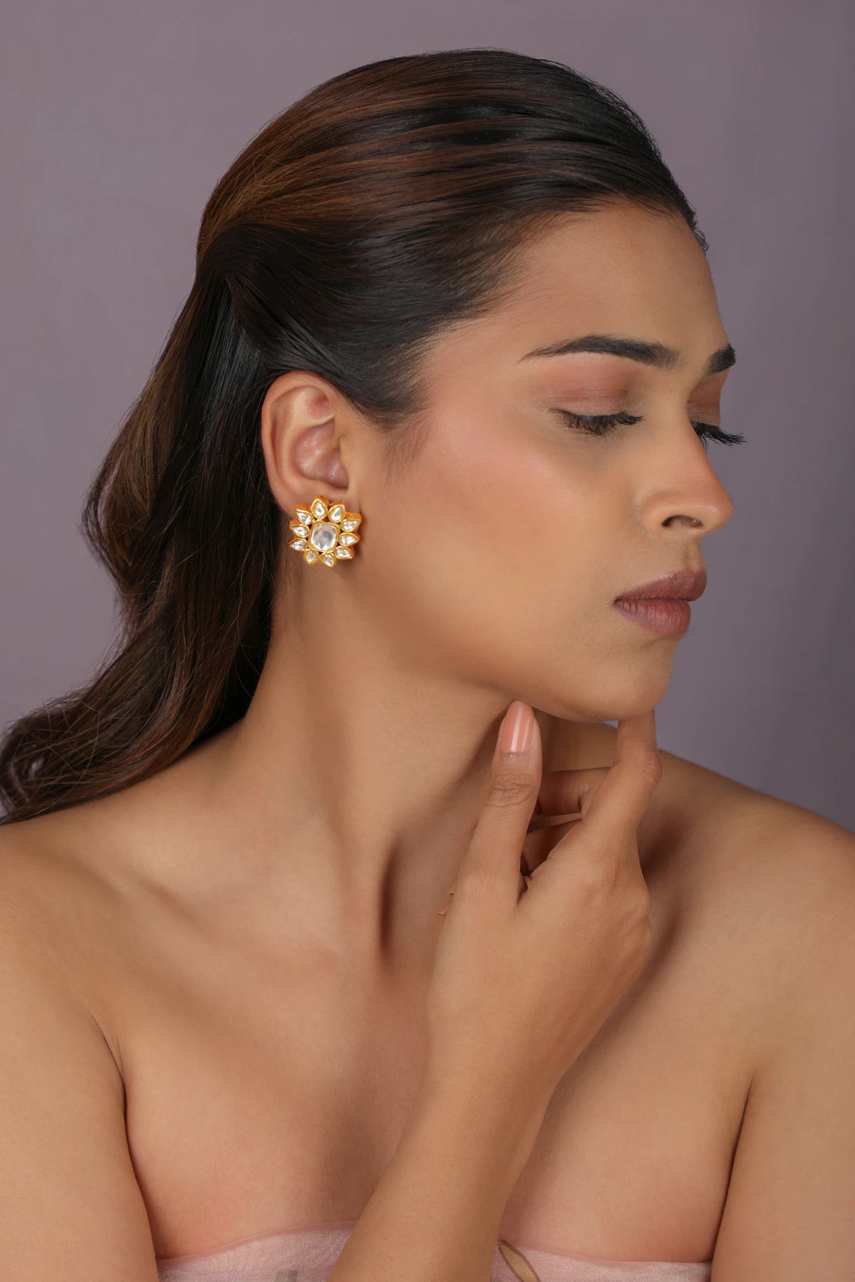 Floral design gold plated studs