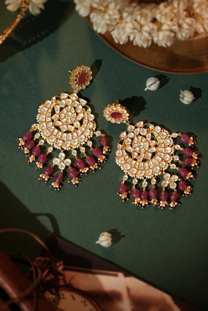 pink beaded festive wear chandbaali earrings